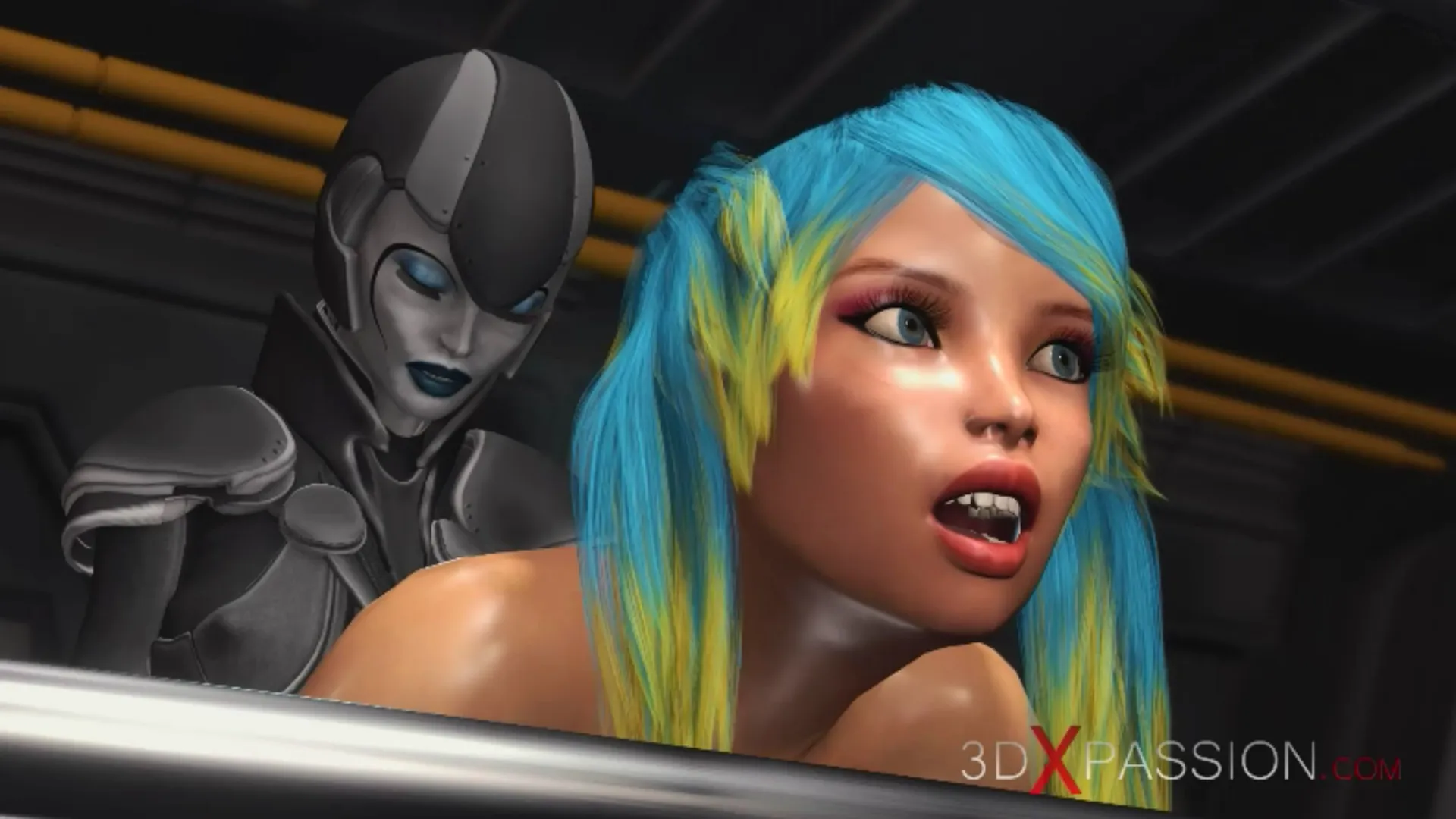 Sci-fi female android fucks girl  strapon spaceship