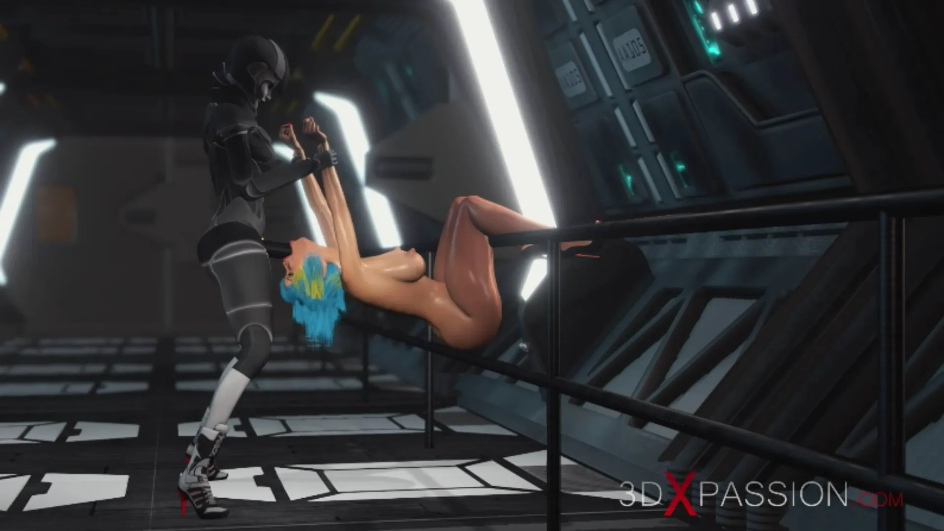 Sci-fi female android extreme deepthroat girl  strapon spaceship