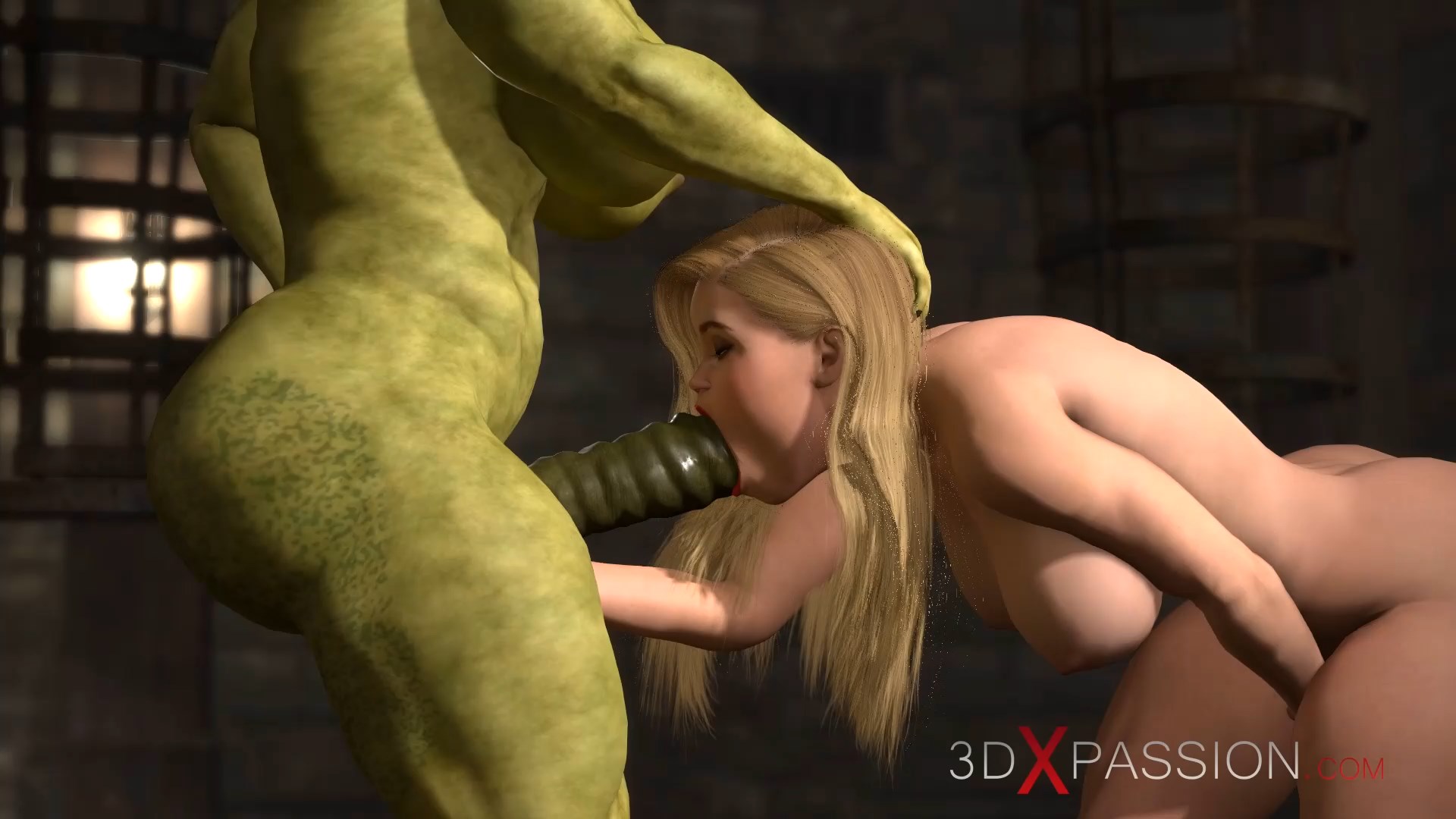 Futa orc with a huge dick extreme deepthroat sexy blonde slut in the castle